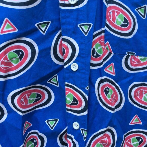 90s Impact blue multi print abstract button down shirt LARGE - Picture 5 of 6